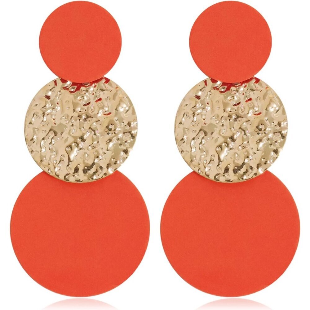 Handmade Long Round Alloy Dangle Drop Earrings - Statement 60s 70s 80s Vintage G